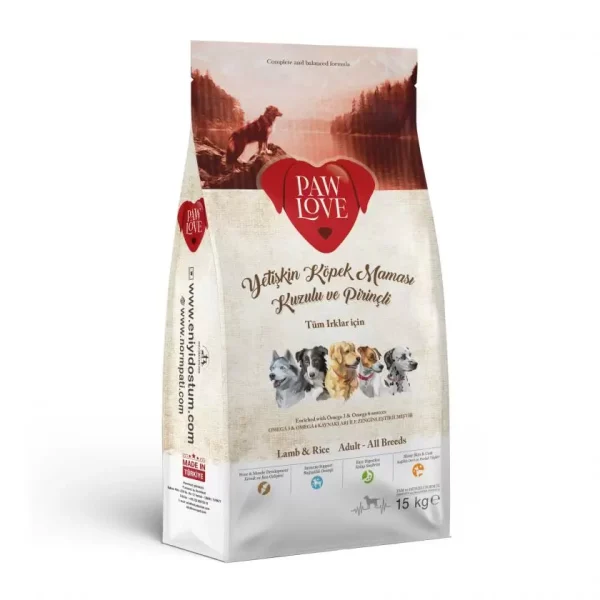 Paw Love Adult Dog Food with Lamb and Rice for All Breeds (15 KG)